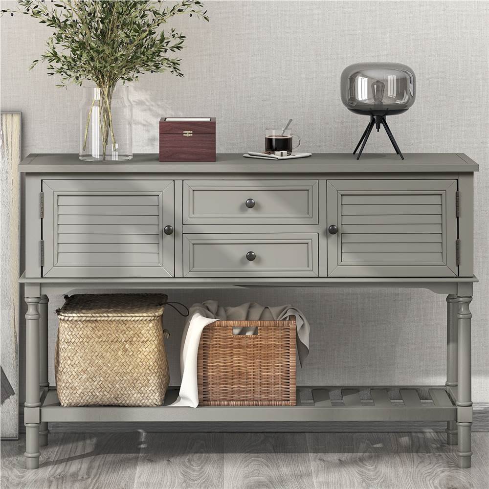 

U-STYLE 47" Modern Style Wooden Console Table with 2 Storage Drawers, 2 Cabinets and Bottom Shelf, for Entrance, Hallway, Dining Room, Kitchen - Gray