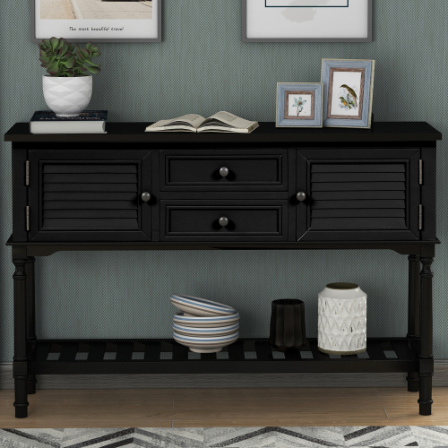 

U-STYLE 47" Modern Style Wooden Console Table with 2 Storage Drawers, 2 Cabinets and Bottom Shelf, for Entrance, Hallway, Dining Room, Kitchen - Black