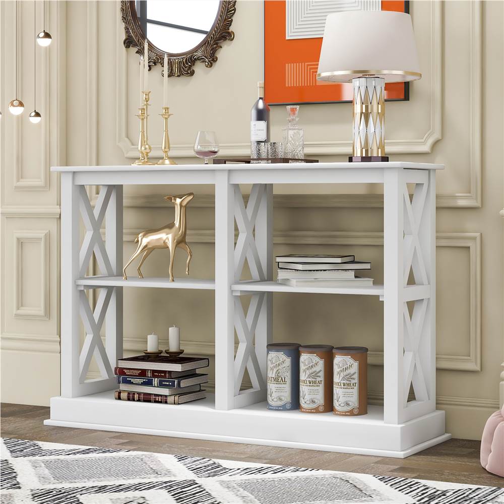 

TREXM 46" Wooden Console Table with 3-Layer Open Storage Shelves, for Entrance, Hallway, Dining Room, Kitchen - White