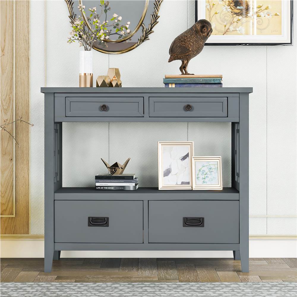 U-STYLE 36'' Modern Style Wooden Console Table with 4 Storage Drawers, and Shelf, for Entrance, Hallway, Dining Room, Kitchen - Gray