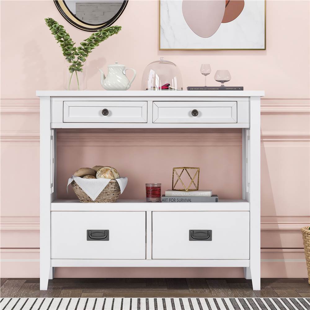 U-STYLE 36'' Modern Style Wooden Console Table with 4 Storage Drawers, and Shelf, for Entrance, Hallway, Dining Room, Kitchen - White