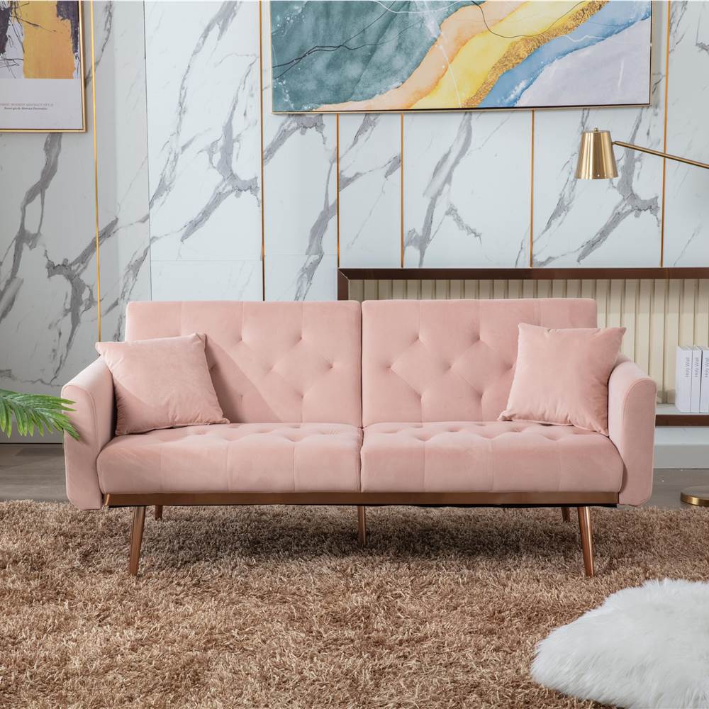 

COOLMORE 2-Seat Velvet Upholstered Sofa Bed with Metal Feet, and Adjustable Backrest, for Living Room, Bedroom, Office, Apartment - Pink
