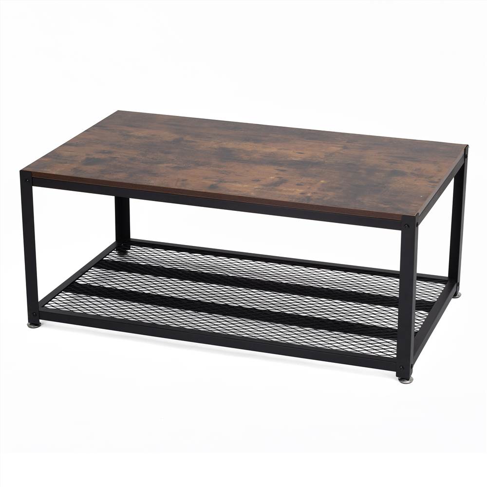 

41.7" Metal Coffee Table, with Wooden Tabletop, and Storage Shelf, for Kitchen, Restaurant, Office, Living Room, Cafe - Brown
