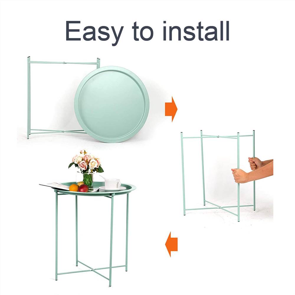 Mesa de centro de metal con bandeja plegable redonda de 18.5 ", color negro