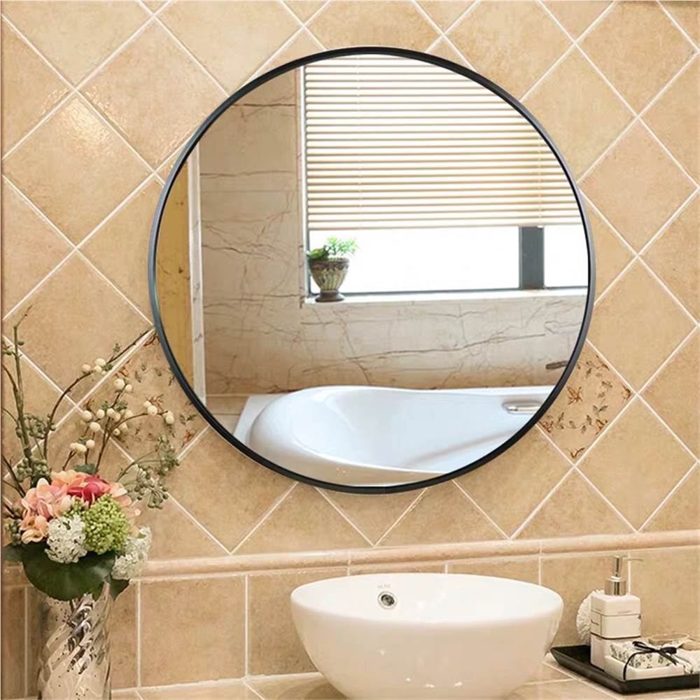 24&quot; Round Wall-mounted Mirror, for Bathroom, Bedroom, Entrance, Powder Room - Black