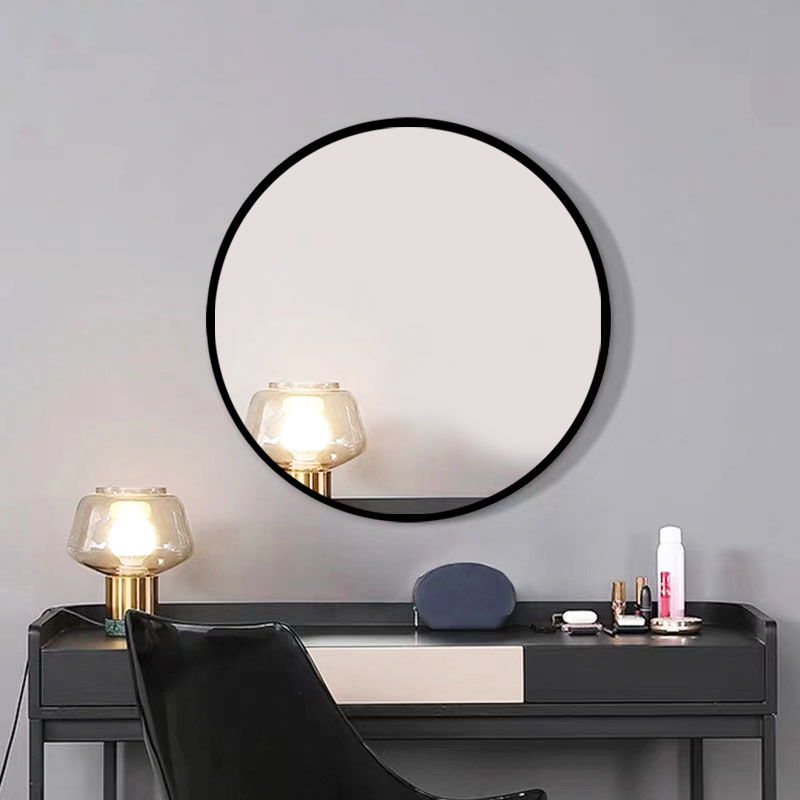 28&quot; Round Wall-mounted Mirror, for Bathroom, Bedroom, Entrance, Powder Room - Black