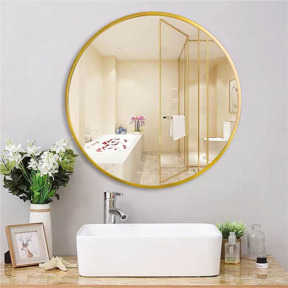 28&quot; Round Wall-mounted Mirror, for Bathroom, Bedroom, Entrance, Powder Room - Gold
