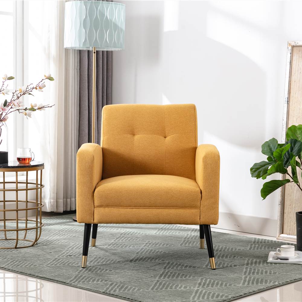 

30" Linen Upholstered Chair with Tufted Backrest and Metal Legs, for Living Room, Bedroom, Dining Room, Office - Yellow