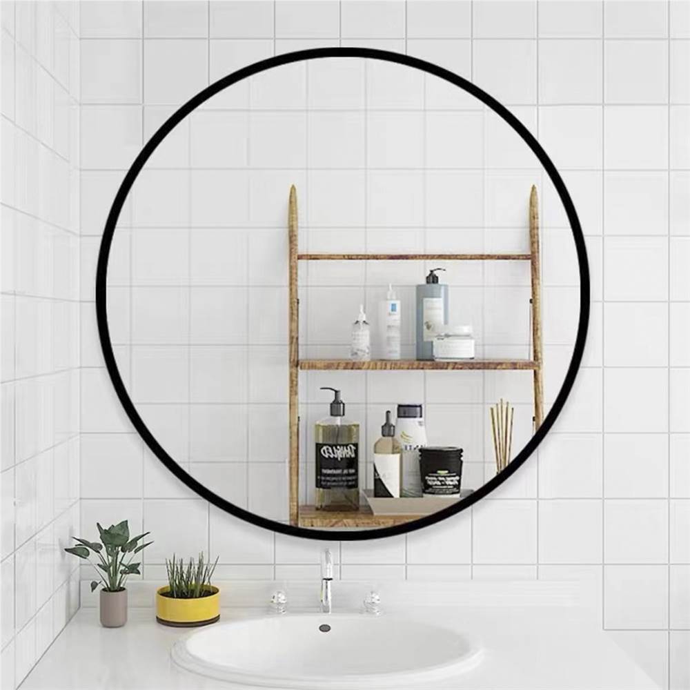 32&quot; Round Wall-mounted Mirror, for Bathroom, Bedroom, Entrance, Powder Room - Black