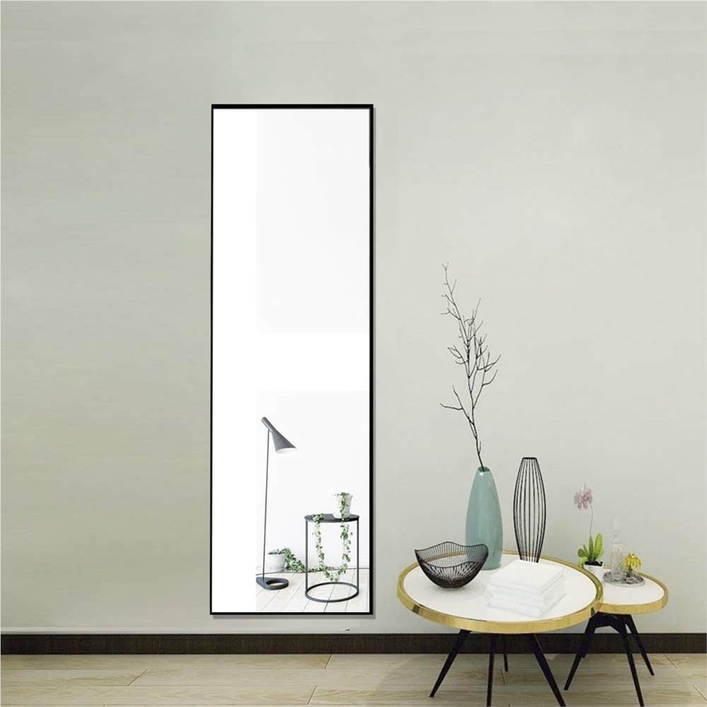 59-дюймовое прямоугольное зеркало в полный рост с рамой из алюминиевого сплава для ванной комнаты, спальни, прихожей и туалетной комнаты - черное
