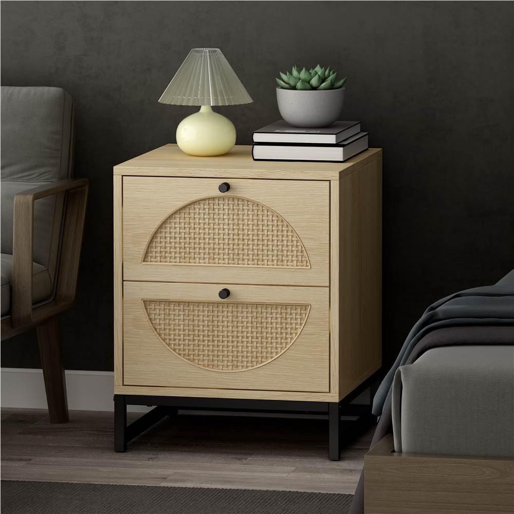

15.75" MDF Side Table with 2 Storage Drawers, for Living Room, Bedroom, Office, Hallway - Natural