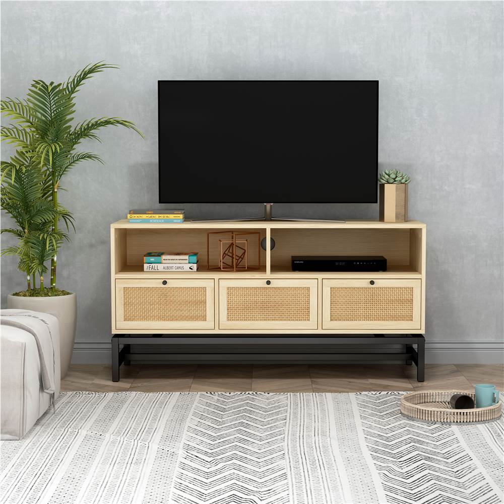 

47.24" MDF TV Stand with 3 Storage Drawers and 2 Open Shelves, for Living Room, Bedroom, Office, Hallway - Natural