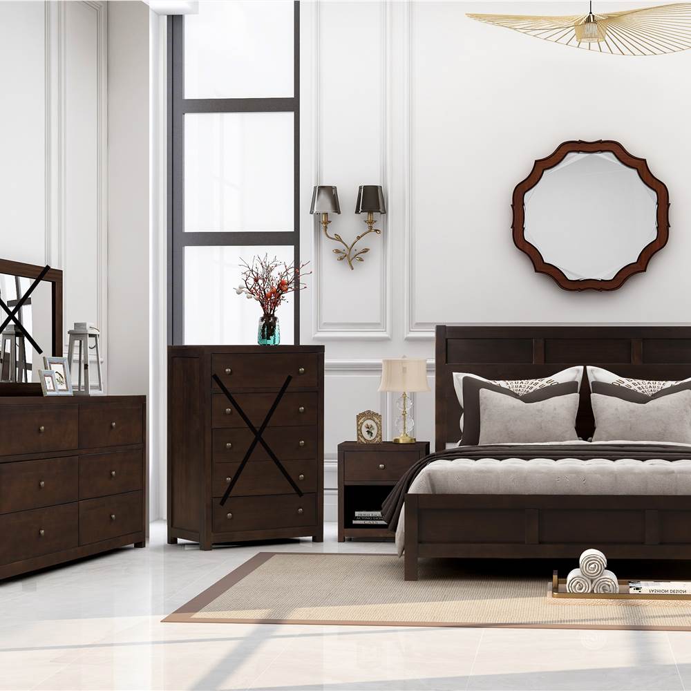 Juego de muebles de dormitorio clásico de madera de 3 piezas marrón