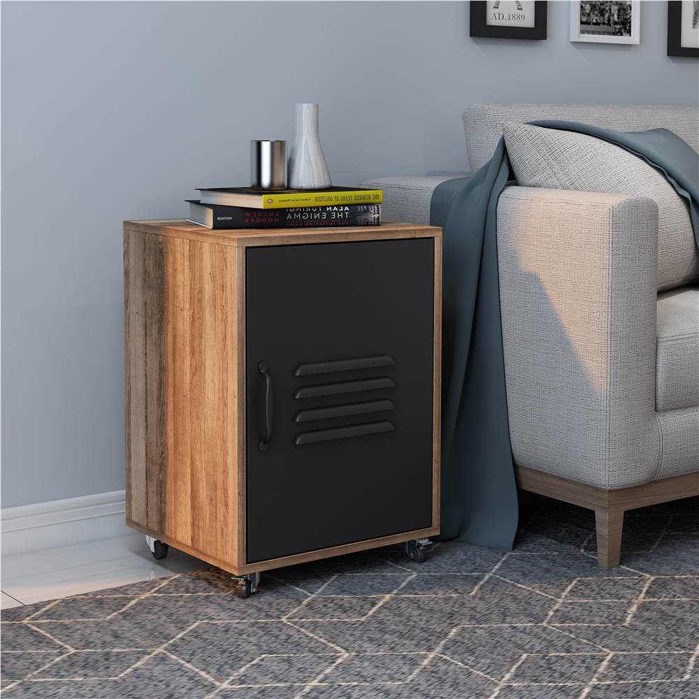 

14.96" MDF Storage Cabinet with Wheels and 2-layer Shelf, for Living Room, Bedroom, Office, Hallway - Natural
