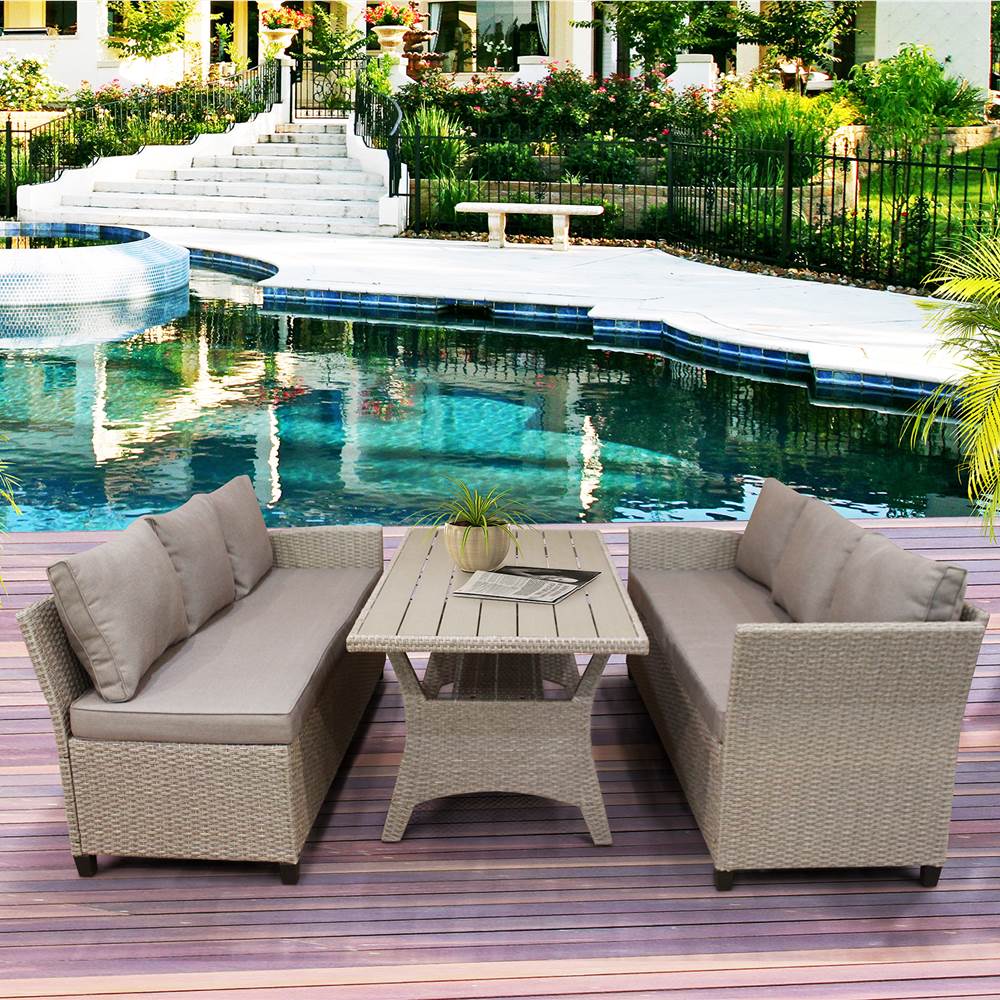 

TOPMAX 3 Pieces Outdoor Rattan Furniture Set, Including 2 Sofas, and Coffee Table, for Garden, Terrace, Porch, Poolside - Brown