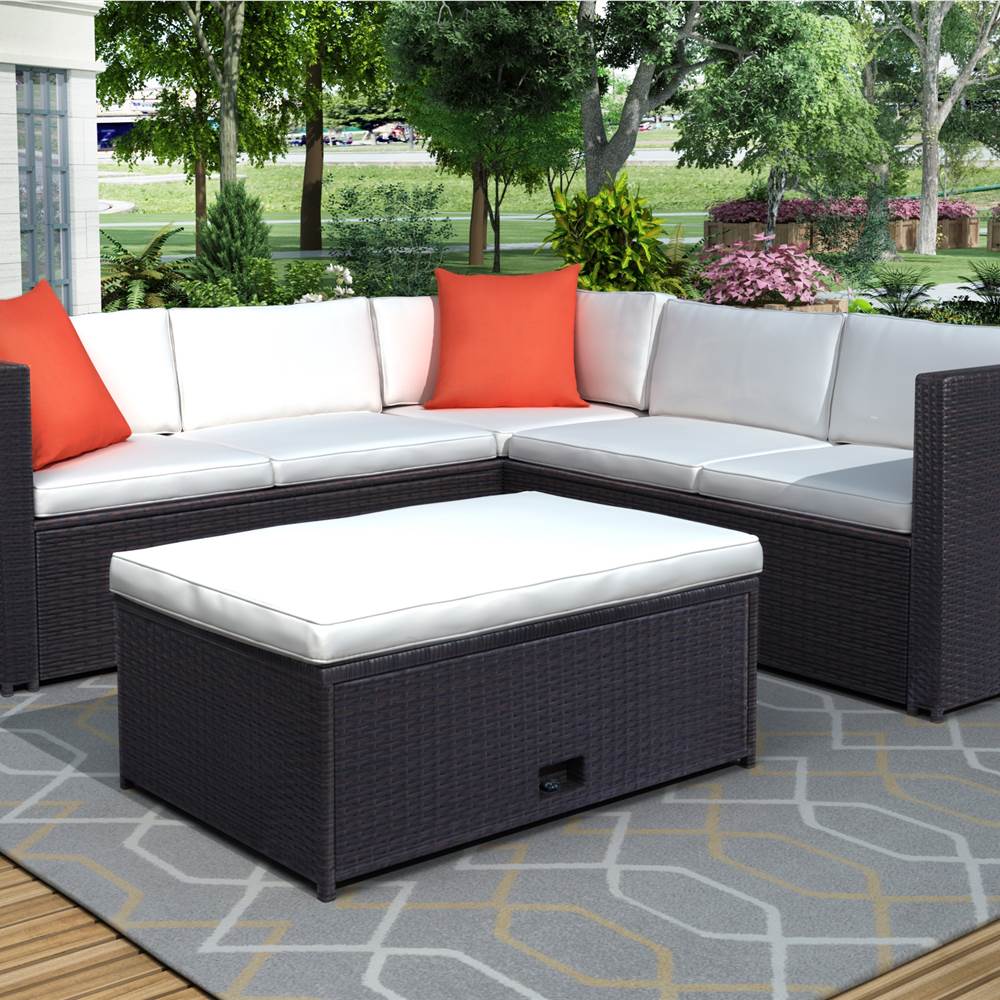 

TOPMAX 4 Pieces Outdoor Rattan Furniture Set, Including 2 x 2-seat Sofa, 1-seat Sofa, and Coffee Table, for Garden, Terrace, Porch, Poolside - Beige