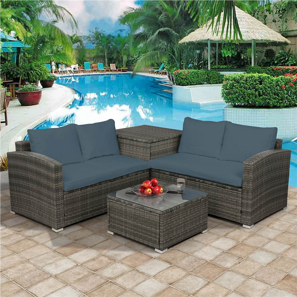 

TOPMAX 4 Pieces Outdoor Rattan Furniture Set, Including 2 Loveseat Sofas, Coffee Table, and Storage Box, for Garden, Terrace, Porch, Poolside - Gray