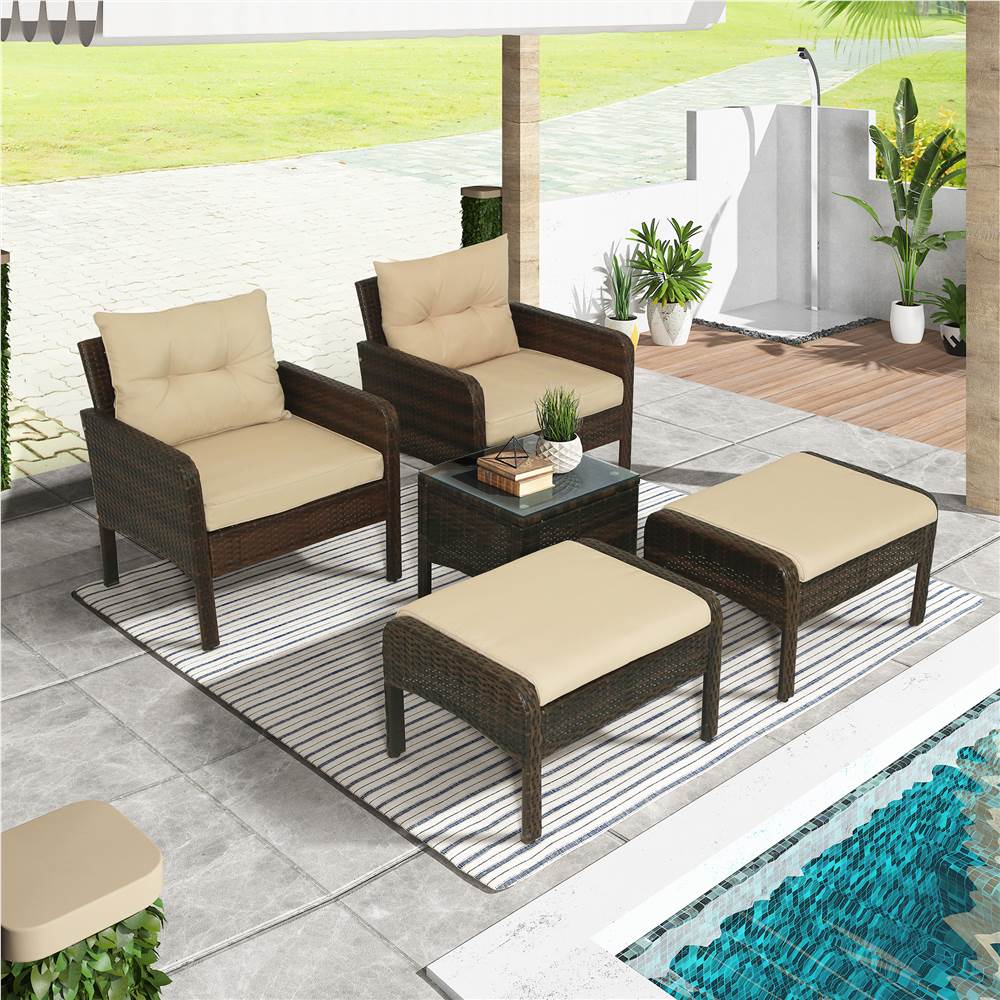 TOPMAX 5 Pieces Outdoor Wooden Furniture Set Brown