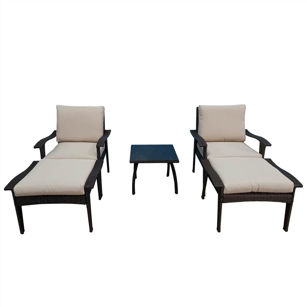 5 Pieces Outdoor Rattan Furniture Set Brown