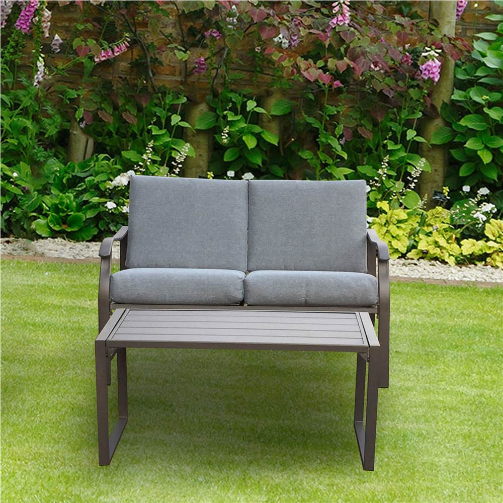 

2 Pieces Outdoor Furniture Set with Metal Frame, Including Loveseat, and Coffee Table, for Garden, Terrace, Porch, Poolside, Beach - Mushroom