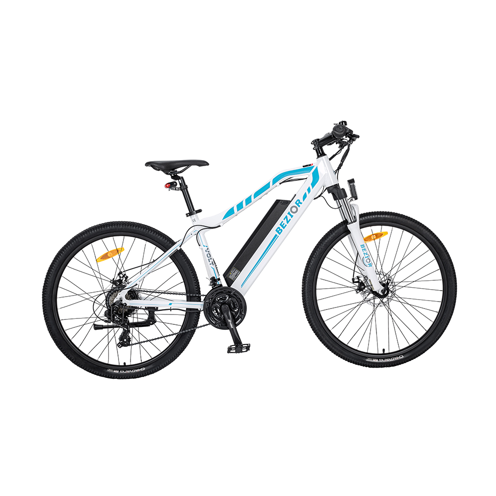 BEZIOR M1 Electric Bike 48V 12.5Ah Battery 250W Brushless Motor 27.5 inch Tire Aluminum Alloy Frame Shimano 7-speed Shift Max Speed 25km/h 80KM Power-assisted mileage Range 5 inch Smart LCD Meter IP54 Waterproof - White Blue
