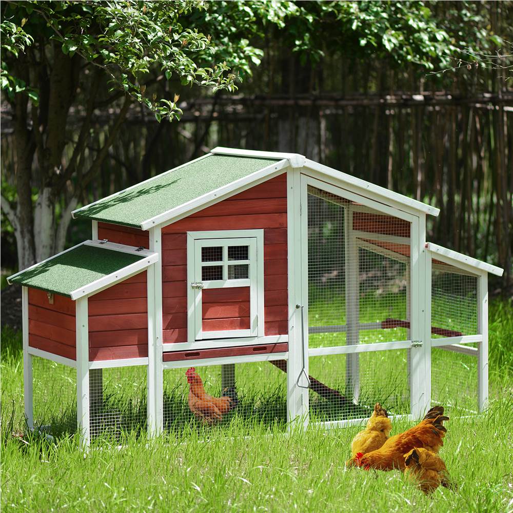 TOPMAX 77.9 inch Chicken Coop Rabbit House Wooden Small Animal Cage Bunny Hutch with Ramp and Tray