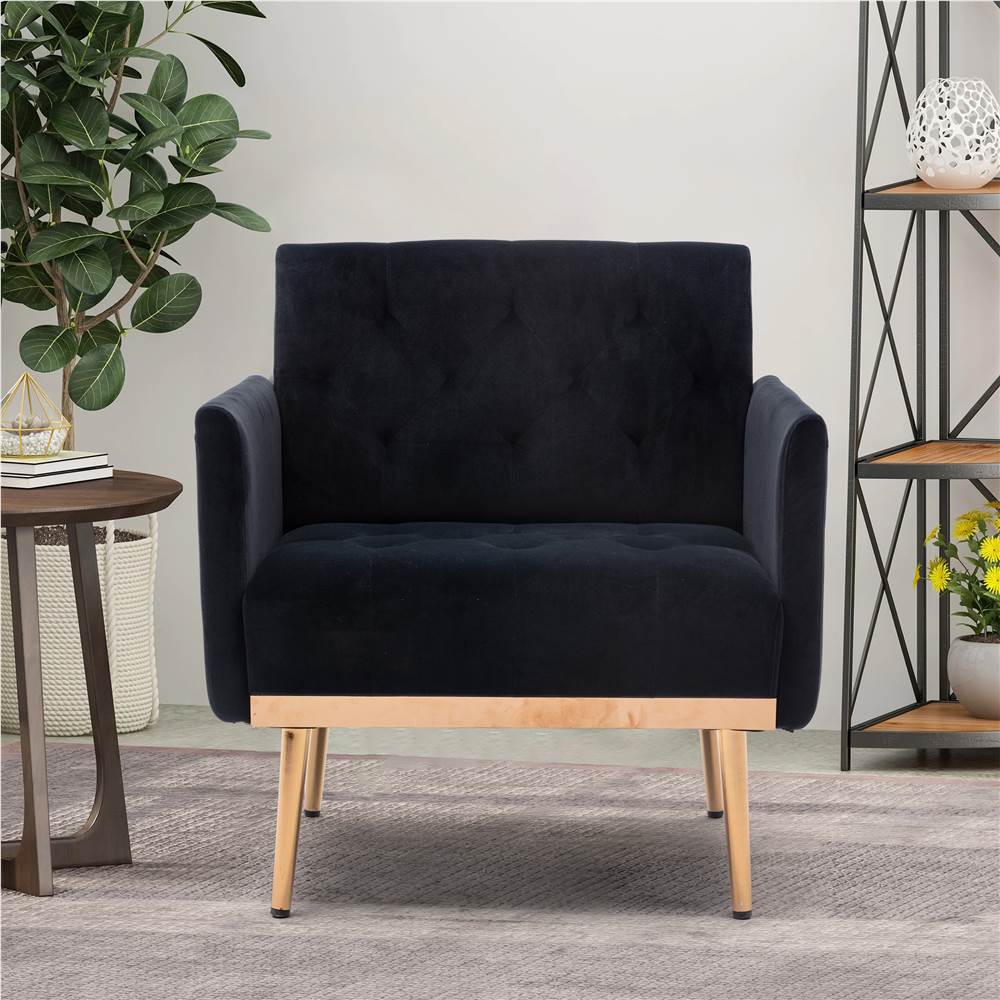 

COOLMORE 1-Seat Velvet Upholstered Sofa Chair with Metal Legs, for Living Room, Bedroom, Office, Apartment - Black