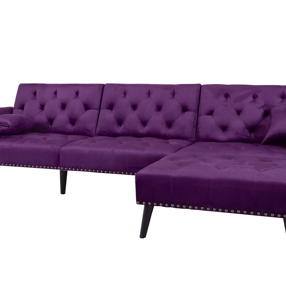 4Seat Velvet Convertible Folding Sofa Bed, with Backrest and Armrest, for Living Room, Bedroom