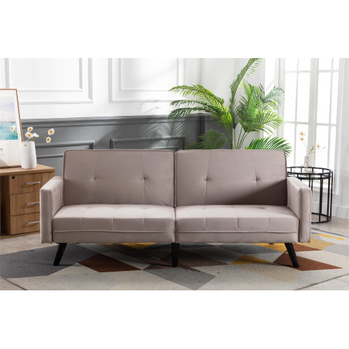 

COOLMORE 2-Seat Velvet Upholstered Sofa Bed with Wooden Frame, for Living Room, Bedroom, Office, Apartment - Beige