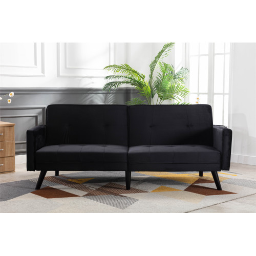 

COOLMORE 2-Seat Velvet Upholstered Sofa Bed with Wooden Frame, for Living Room, Bedroom, Office, Apartment - Black