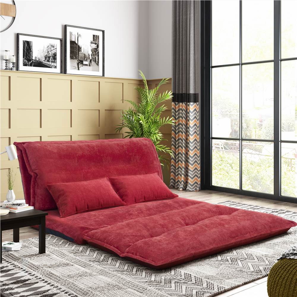 

Orisfur 43.3" Polyester Fabric Folding Lazy Sofa Bed with 2 Pillows, and Metal Frame, for Living Room, Bedroom, Office, Apartment - Red