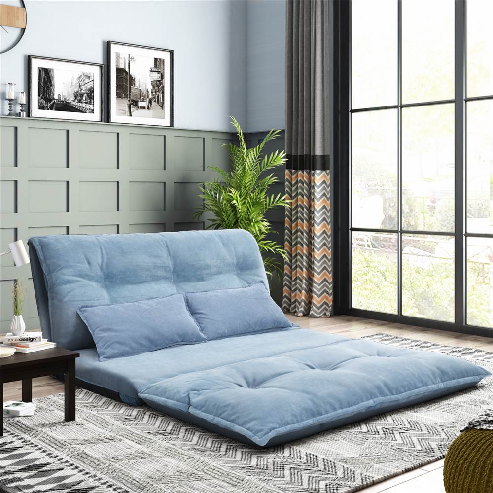 

Orisfur 43.3" Polyester Fabric Folding Lazy Sofa Bed with 2 Pillows, and Metal Frame, for Living Room, Bedroom, Office, Apartment - Blue