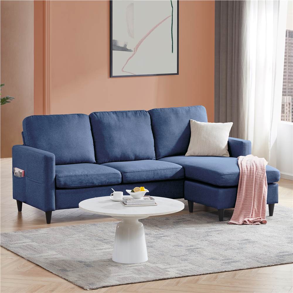 

Orisfur 82.6" 3-Seat Linen Upholstered Sofa with Ottoman, Side Pocket, Plywood Frame, and Plastic Legs, for Living Room, Bedroom, Office, Apartment - Blue