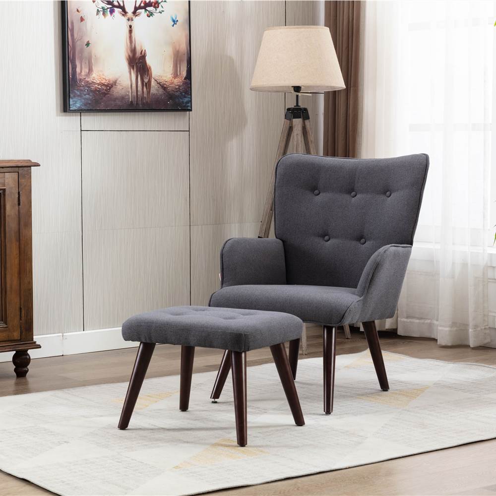 

Canyon Vista Modern Style Linen Sofa Chair with Ottoman, and Wooden Frame, for Living Room, Bedroom, Dining Room, Office - Gray