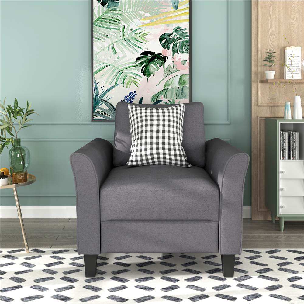 

U-STYLE Polyester Upholstered Armchair with Wooden Frame, and Plastic Legs, for Living Room, Bedroom, Office, Apartment - Light Gray