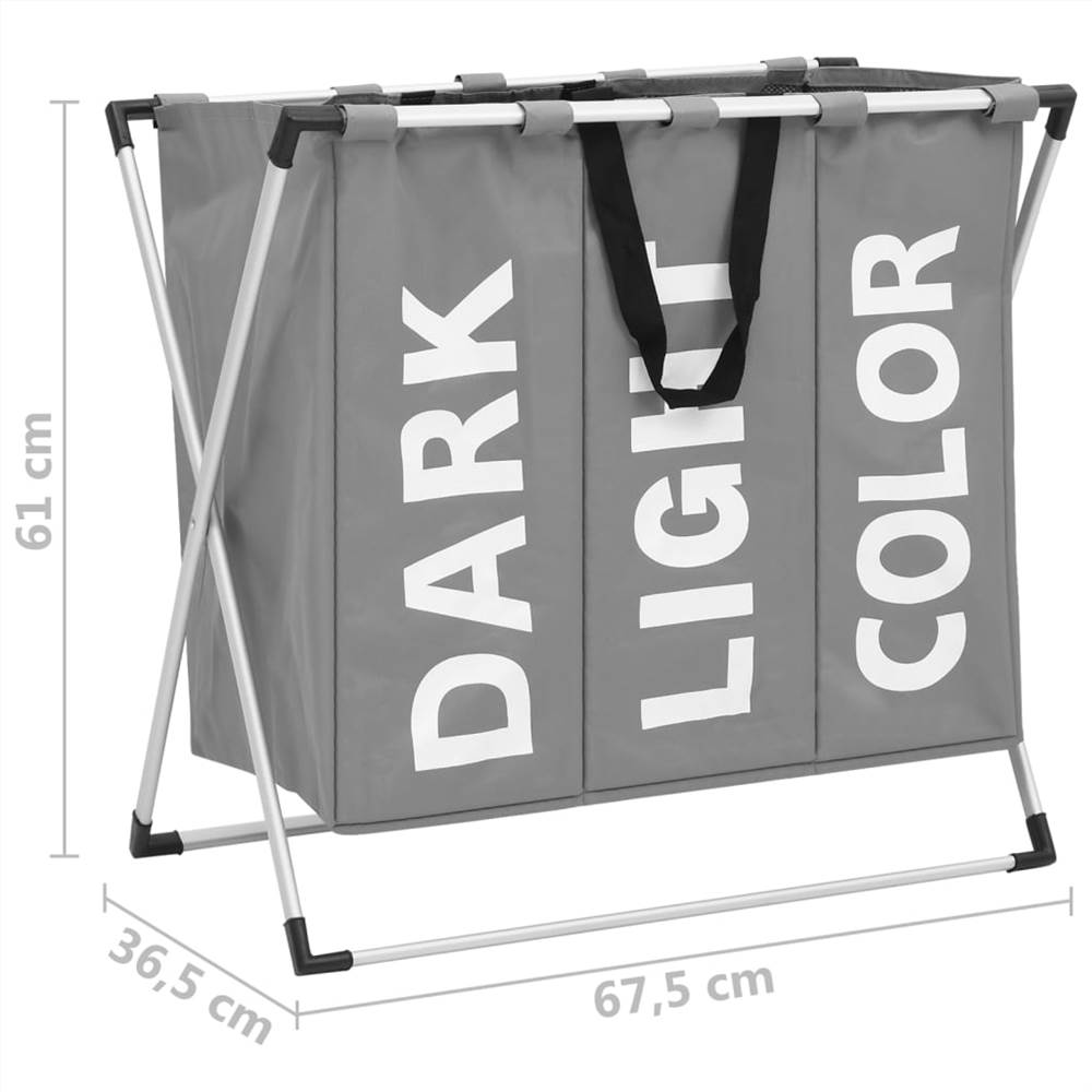 3-Section Laundry Sorter Grey