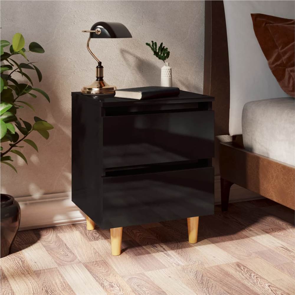 

Bed Cabinet & Solid Pinewood Legs High Gloss Black 40x35x50 cm