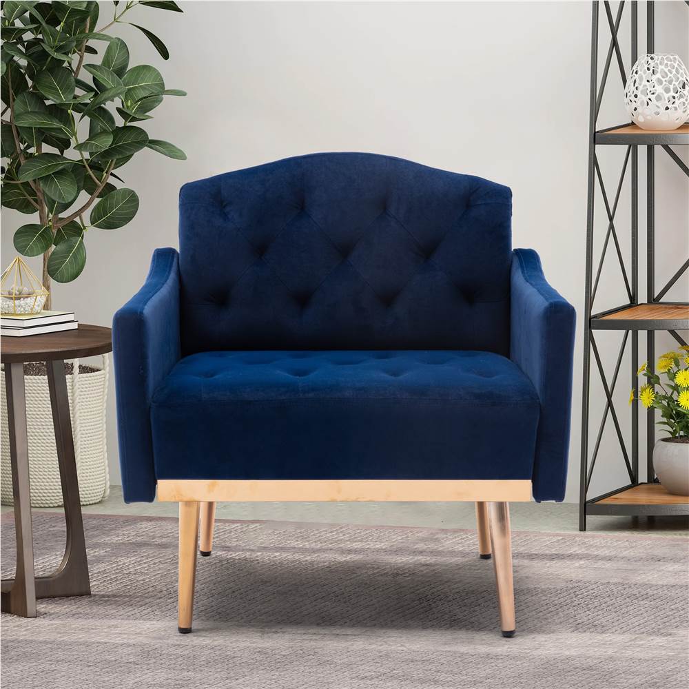 COOLMORE Velvet Sofa Chair with Plywood Frame, and Metal Feet, for Living Room, Bedroom, Office, Apartment - Blue