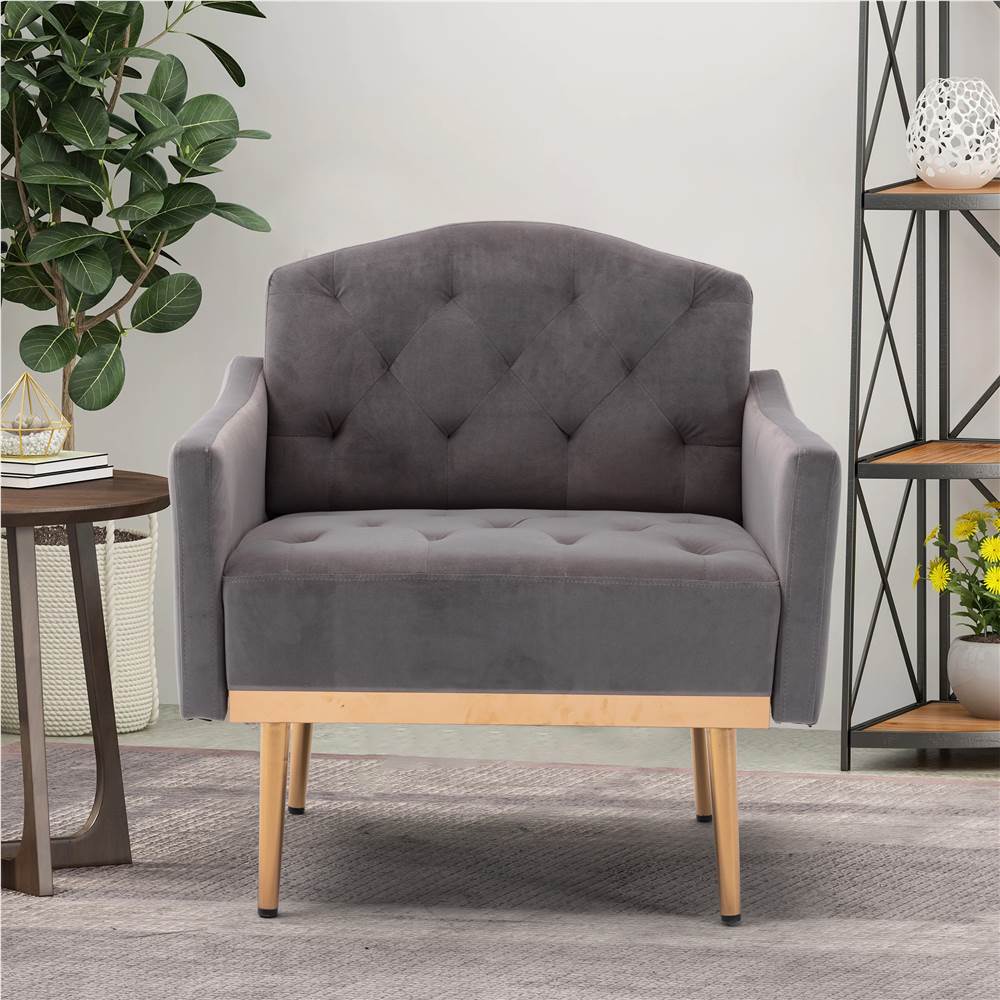 

COOLMORE Velvet Sofa Chair with Plywood Frame, and Metal Feet, for Living Room, Bedroom, Office, Apartment - Gray