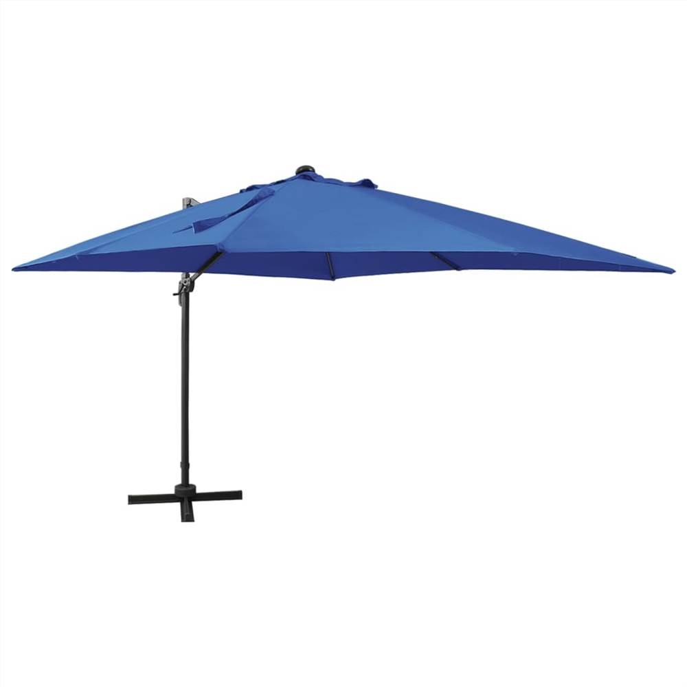 Freischwinger Regenschirm mit Mast und LED-Beleuchtung Azurblau 300 cm
