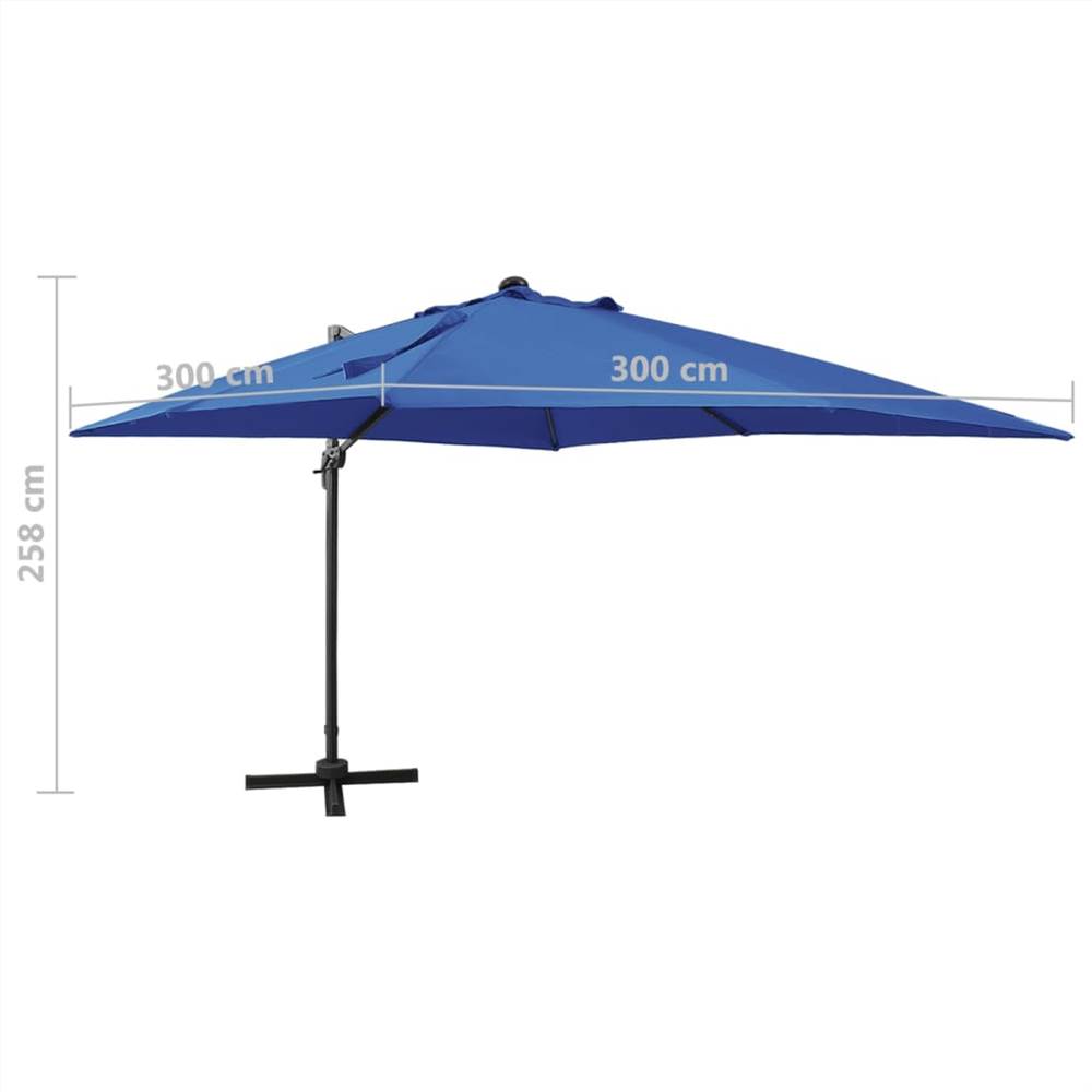 Cantilever Umbrella with Pole and LED Lights Azure Blue 300 cm