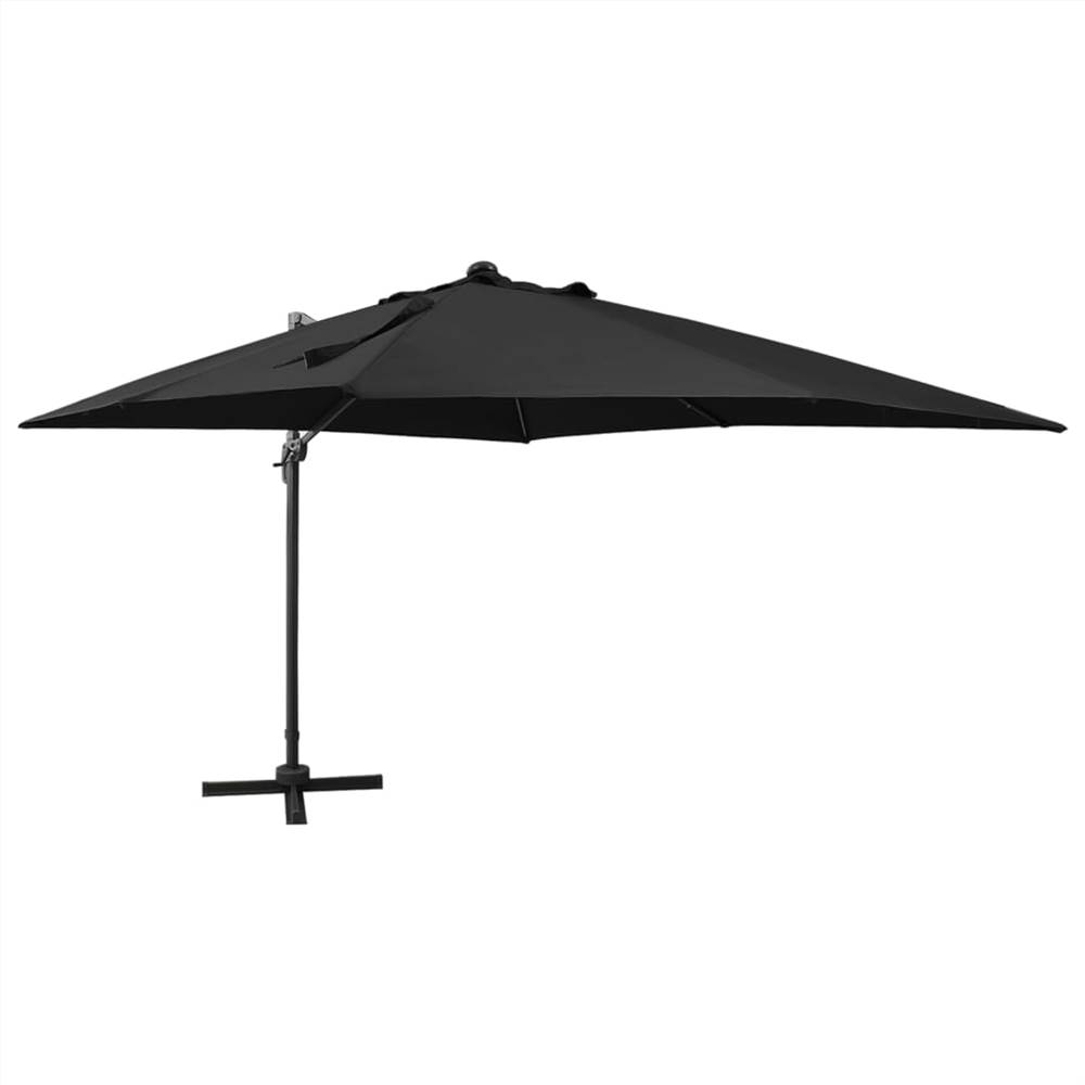 Cantilever Regenschirm mit Mast und LED-Beleuchtung Schwarz 300 cm