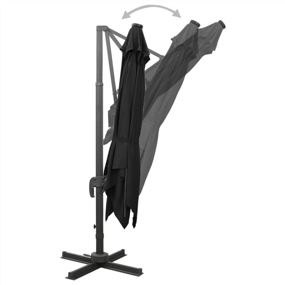 Cantilever Umbrella with Pole and LED Lights Black 300 cm