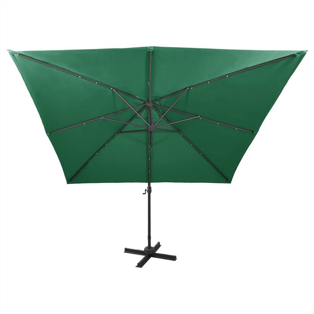 Cantilever Umbrella with Pole and LED Lights Green 300 cm