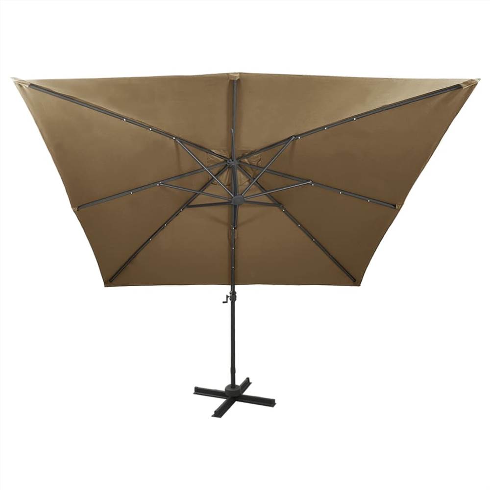 Cantilever Umbrella with Pole and LED Lights Taupe 300 cm
