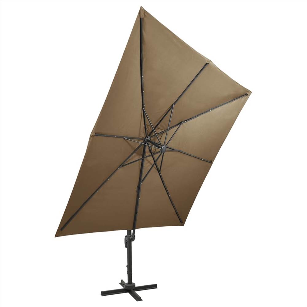Cantilever Umbrella with Pole and LED Lights Taupe 300 cm