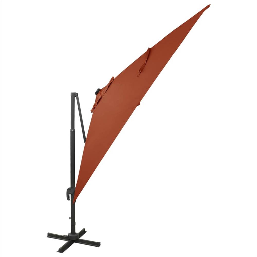 Cantilever Umbrella with Pole and LED Lights Terracotta 300 cm