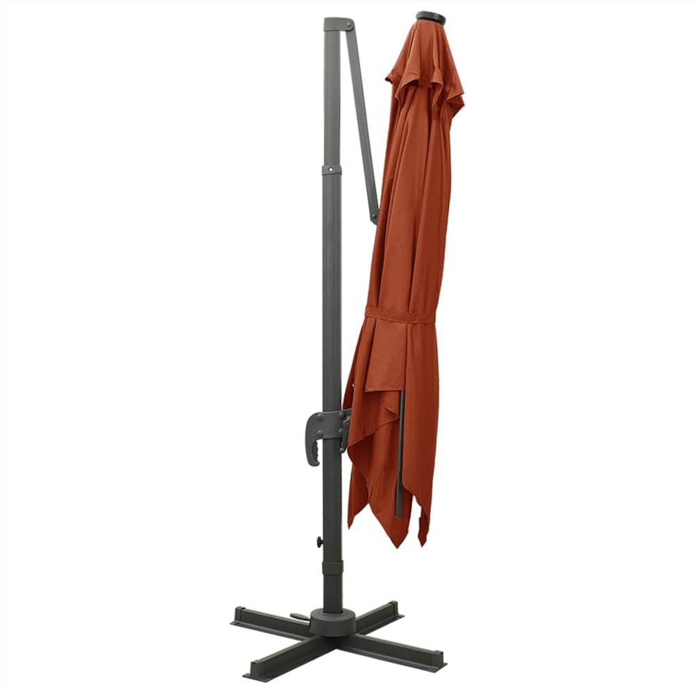 Cantilever Umbrella with Pole and LED Lights Terracotta 300 cm