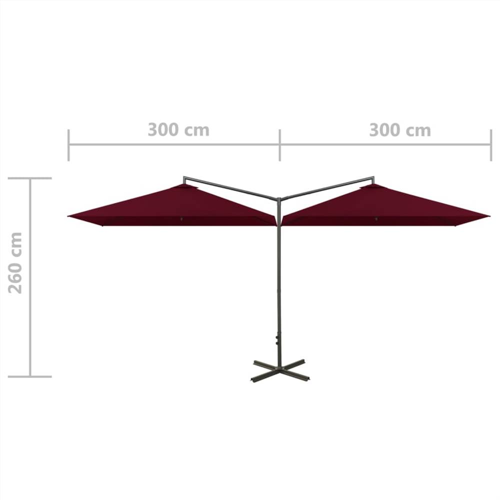 Double Parasol with Steel Pole Bordeaux Red 600x300 cm