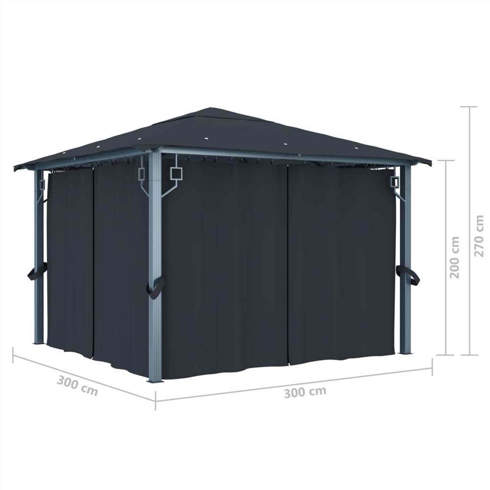 Gazebo with Curtain and String Lights 300x300 cm Anthracite Aluminium